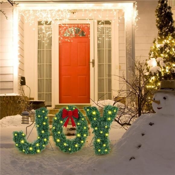 Joy Christmas Decor Outdoor Yard Sign, Lighted Green...
